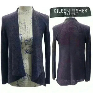 Eileen Fisher Wool Cardigan Open Sweater Womens PS Petite Italian Yarn Purple